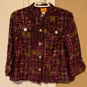 Ruby Rd. Women’s 3/4 sleeve Purple and Green Button Down Blouse Size 8P.
